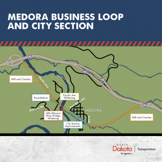 A map showing sections of Medora impacted by this construction project