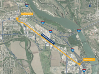 Project map showing Memorial Highway in Mandan.