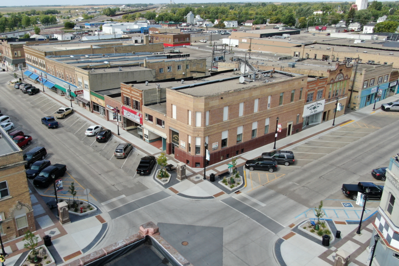 Revitalized intersection in Devils Lake, North Dakota.