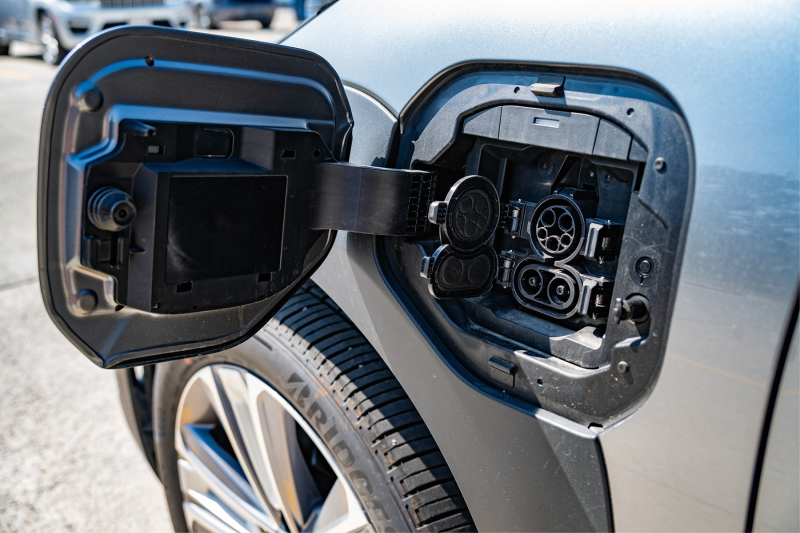 Electric vehicle charging port.