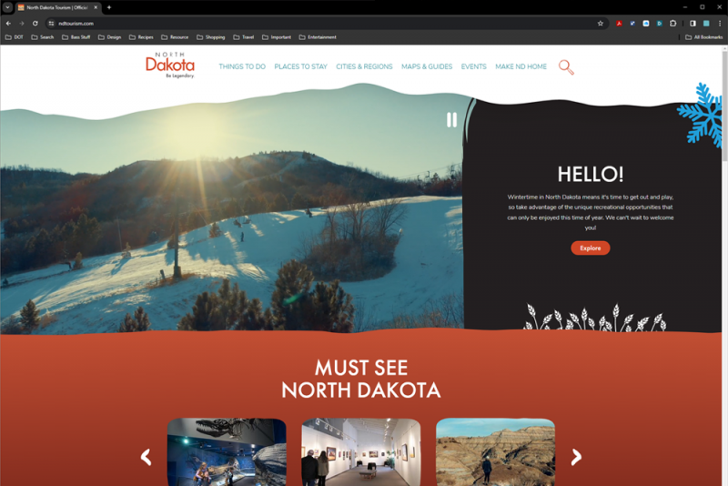 North Dakota Tourism website screenshot.