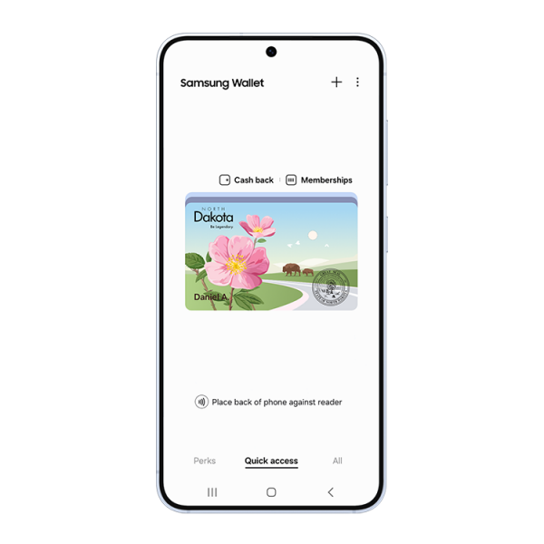 Samsung phone displaying the ND mobile ID in Samsung Wallet.