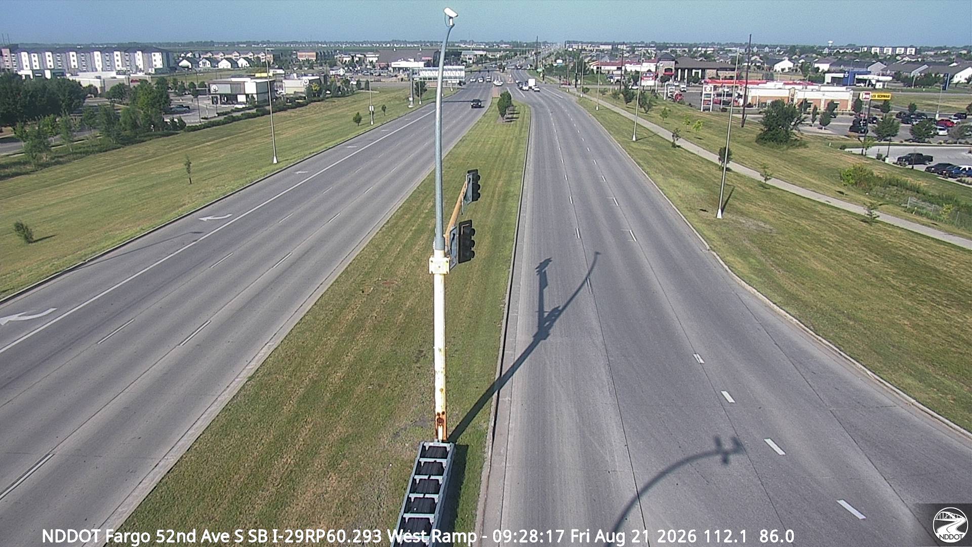 Webcam view of I-29 at 52nd Ave in Fargo, North Dakota at milepost 60.3
