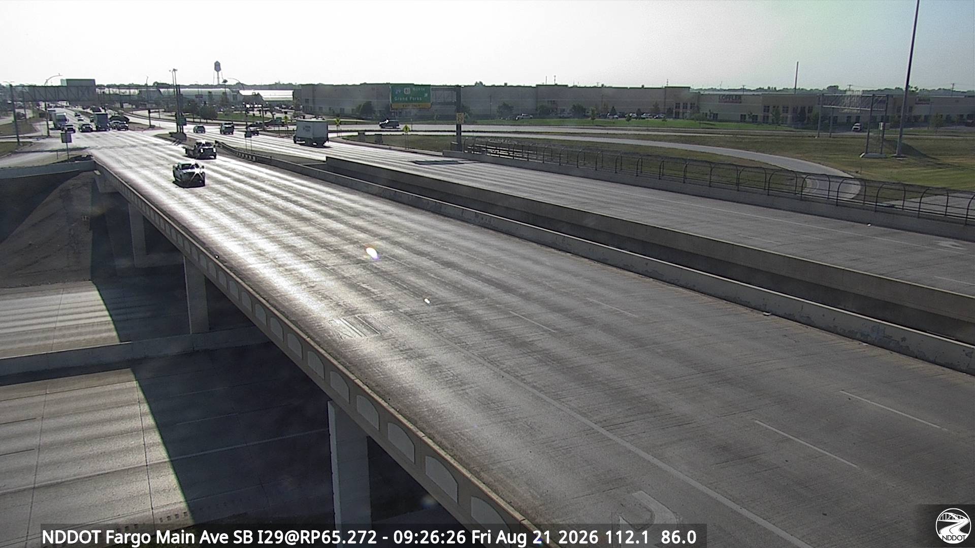 Webcam view of I-29 at Main Ave in Fargo, North Dakota milepost 65.2