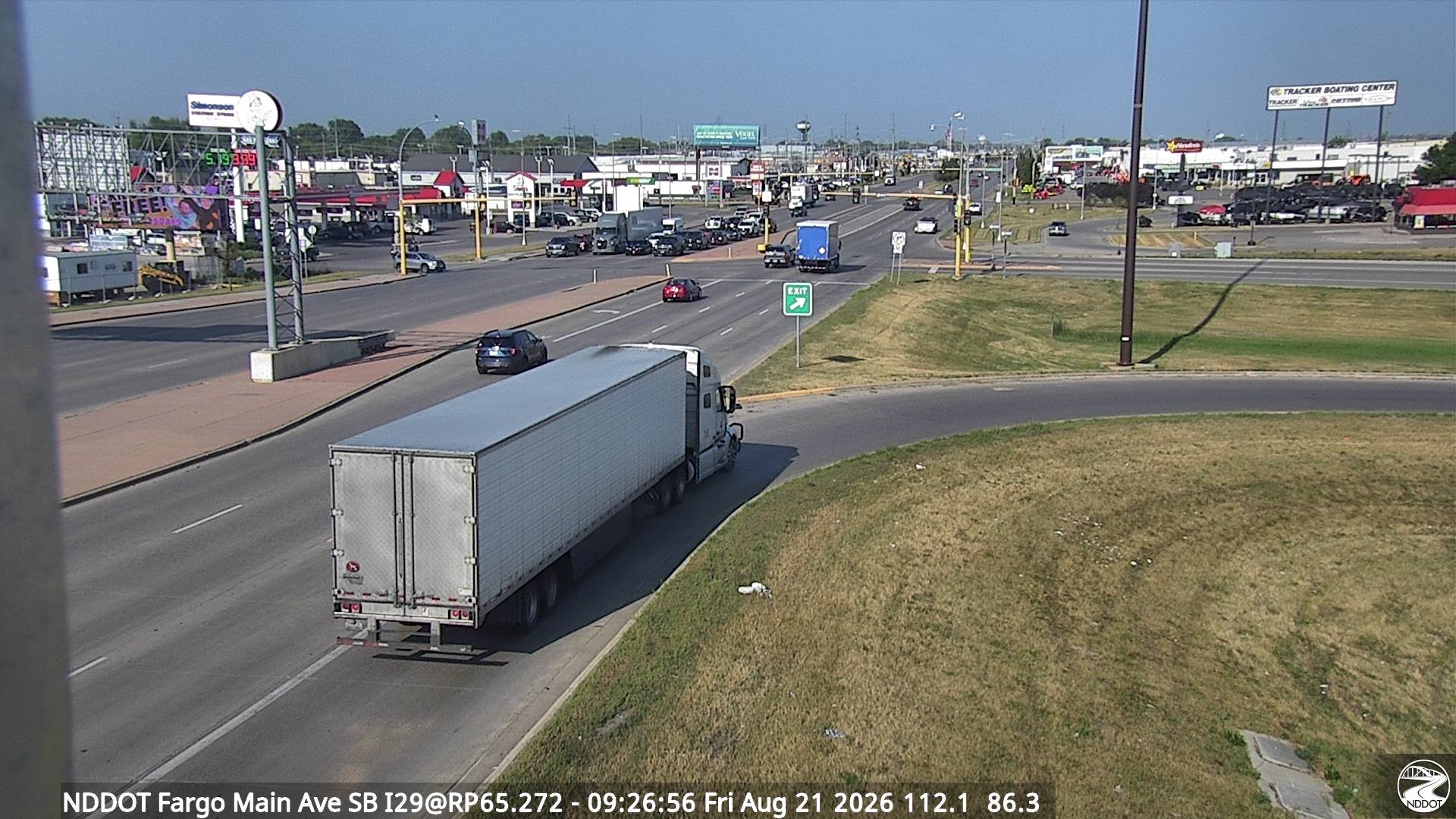 Webcam view of I-29 at Main Ave in Fargo, North Dakota milepost 65.2