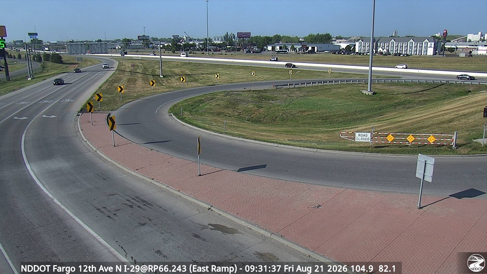 Webcam view of I-29 at 12th Ave in Fargo, North Dakota at milepost 66.2