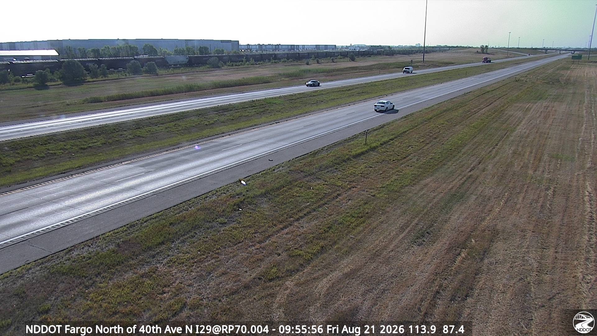Webcam view of I-29 North of Fargo at milepost 70