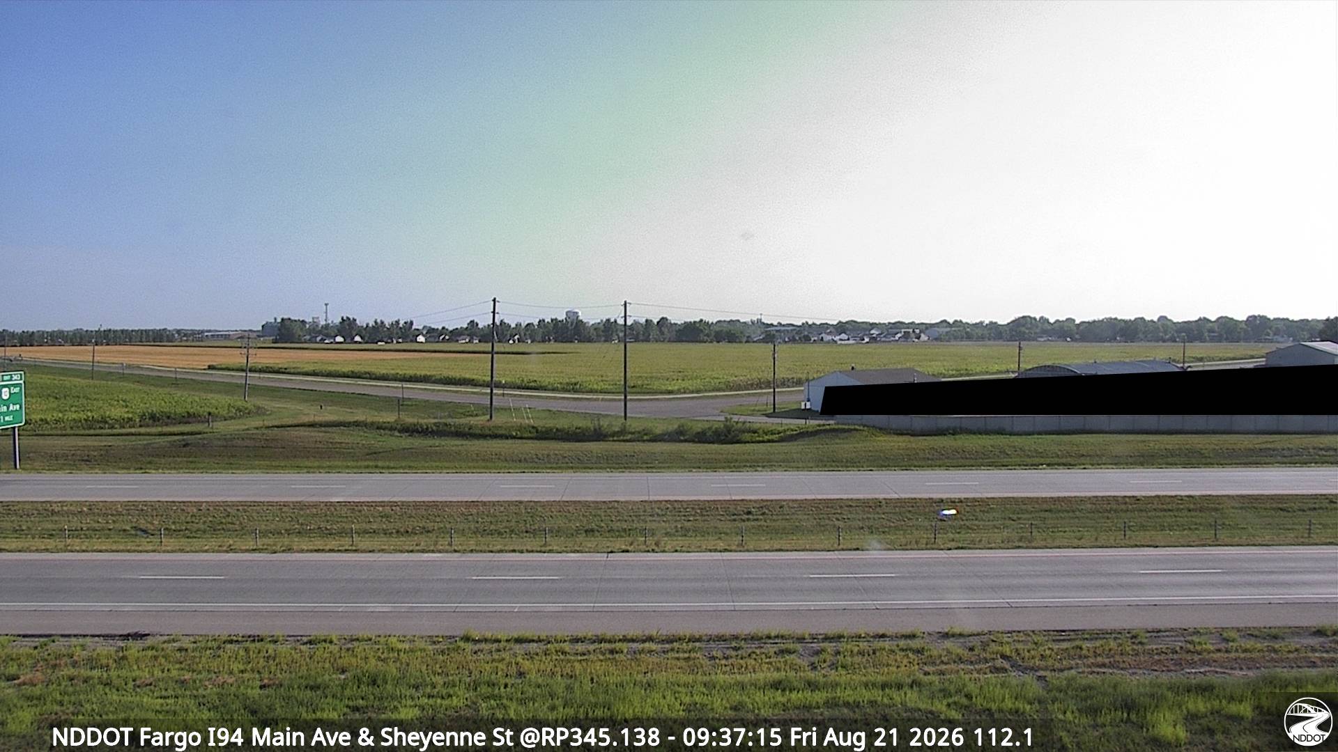 Webcam view of I-94 in West Fargo, North Dakota at milepost 345
